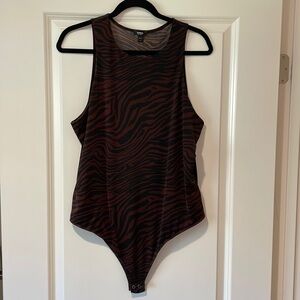 Express Dark Red and Black Zebra Pattern Thong Bodysuit